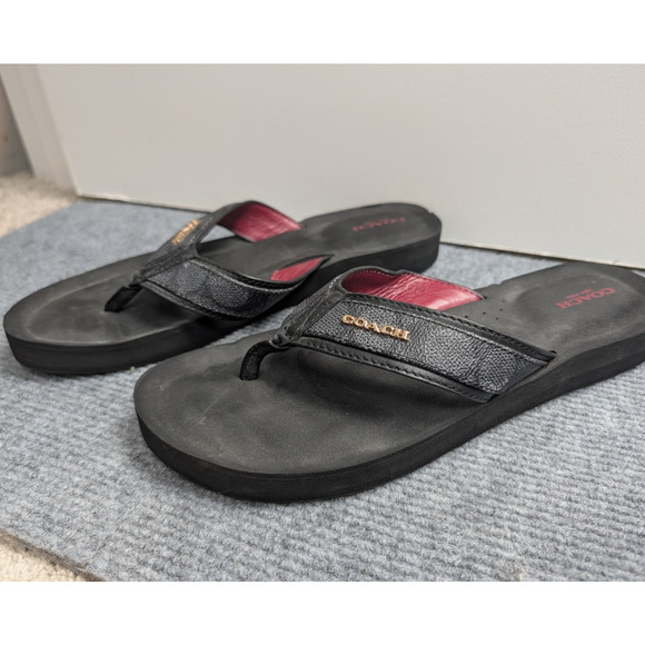 Coach Judy Flip Flop Sandals Women 10 B Leather Signature Logo Comfort Y2K - Picture 1 of 6